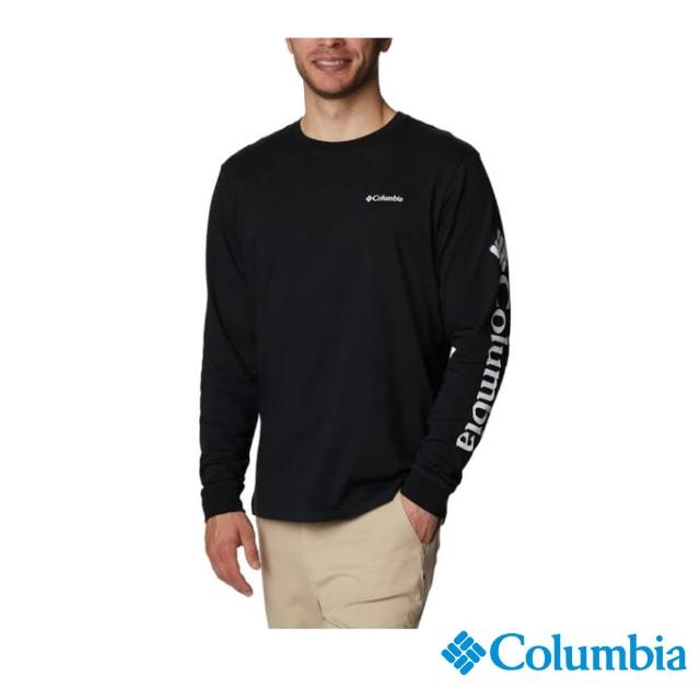 【Columbia 哥倫比亞 官方旗艦】男款-Rockaway RiverLOGO彈性長袖上衣-黑色(UXM95480BK/HF)
