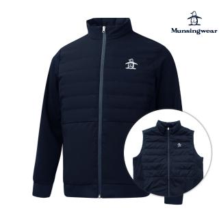 【Munsingwear】企鵝牌 男款深藍色簡約異材質剪接兩件式羽絨外套 MGSL6604