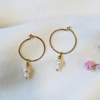 【Dinner collection】金圈大小白珍珠耳環
