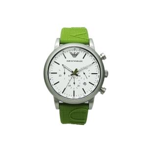 【EMPORIO ARMANI】ARMANI 義式新潮風格三眼計時優質腕錶-綠色/45mm-AR11022