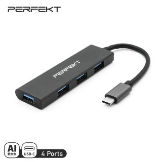 【PERFEKT】USB 3.2 4孔 Type C轉USB 集線器(USB擴充 USB HUB 連接器 鋁合金 PT-59110)