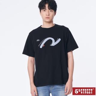 【5th STREET】男裝牛仔LOGO短袖T恤-黑色(山形系列)