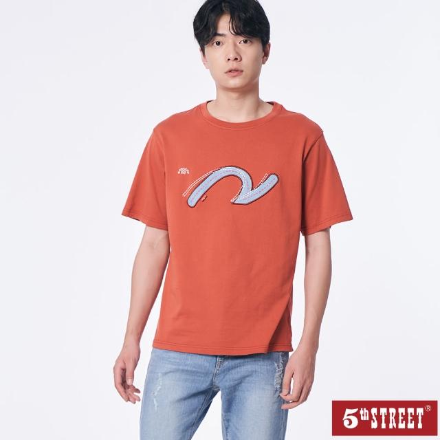 【5th STREET】男裝牛仔LOGO短袖T恤-橘色(山形系列)