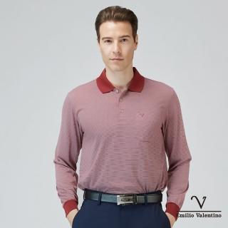 【Emilio Valentino 范倫鐵諾】男裝 舒適透氣精梳棉定位胸袋休閒薄款長袖POLO衫 紅(21-3V7873)