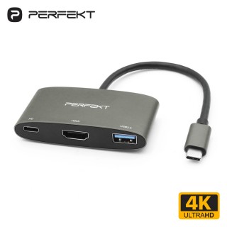 【PERFEKT】USB Type C 數位3合1集線器(鋁合金 USB HUB PD 快充 充電 PT-57110)