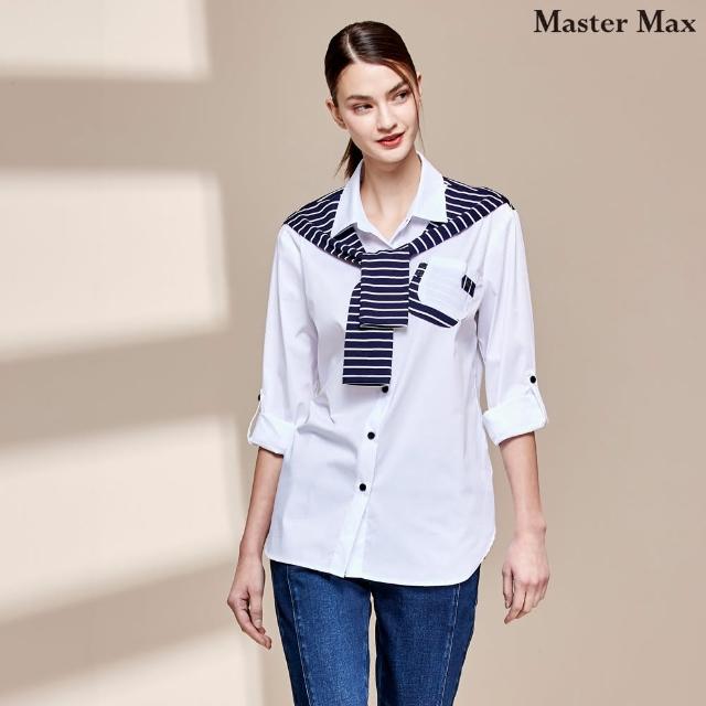 【Master Max】假兩件披風休閒彈性長袖襯衫(8327134)