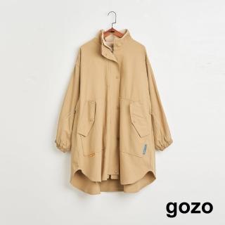 【gozo】MOMO獨家款★限量開賣 大口袋抽繩內絨毛長版外套(兩色)