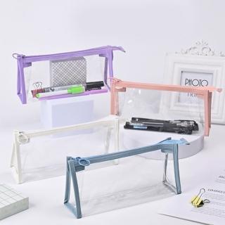 【PS Mall】莫蘭迪色PVC透明三角拉鍊筆袋 化妝包 收納 文具 鉛筆盒 防水收納包(J1631)