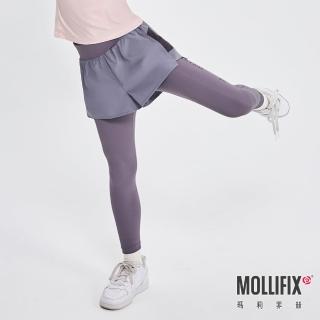 【Mollifix 瑪莉菲絲】拼網透氣雙層訓練褲_KIDS、訓練褲、瑜珈服、Legging(日暮灰)