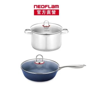 【NEOFLAM】Inox系列28cm炒鍋+玻璃蓋(不挑爐具 瓦斯爐電磁爐可用)