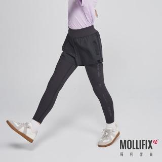 【Mollifix 瑪莉菲絲】拼網透氣雙層訓練褲_KIDS、訓練褲、瑜珈服、Legging(黑)