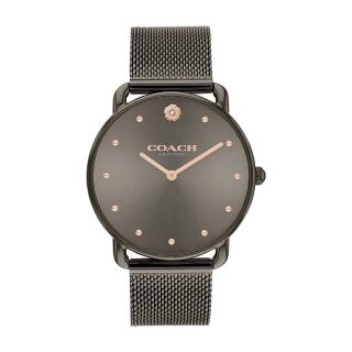 【COACH】Elliot 灰色款 山茶花簡約腕錶 玫瑰金刻度 米蘭錶帶 36mm 女錶(14504210)