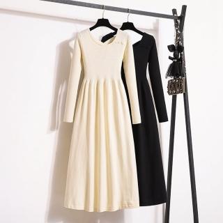 【KVOLL】玩美衣櫃針織連身裙後背鏤空交叉洋裝M-4XL(共二色)