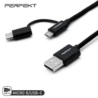 【PERFEKT】USB to Type C + Micro USB鋁合金充電傳輸線(120公分/PT-21110)