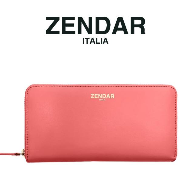 【ZENDAR】頂級NAPPA小牛皮拉鍊長夾 莉亞系列(粉紅色 贈禮盒提袋)