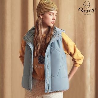 【OUWEY 歐薇】造型絎縫鋪棉連帽背心外套(淺藍色；S-L；3224023205)