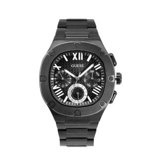 【GUESS】黑色系 三眼日期顯示 圓角方型腕錶 不鏽鋼錶帶 男錶 手錶 交換/聖誕禮物(GW0572G3)