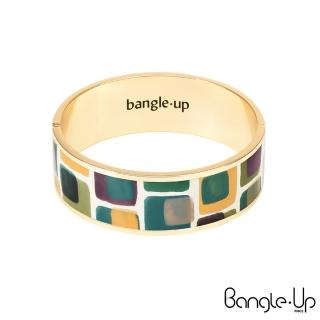 【Bangle up】手繪幾何色塊琺瑯鍍金手環(大地綠)