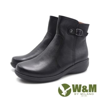 【W&M】女 簡約皮釦內拉鍊厚底短靴 女鞋(黑)