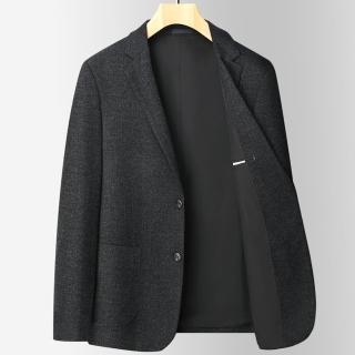 【米蘭精品】西裝外套休閒西服(針織彈力修身保暖男外套74hg5)