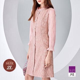 【ILEY 伊蕾】玫瑰緹織壓紋雪紡洋裝(粉色；M-2L；1233087118)