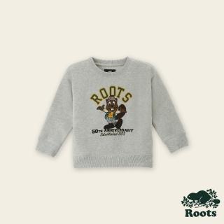 【Roots】Roots 小童-冬日海狸系列 刷毛圓領上衣(白麻灰)