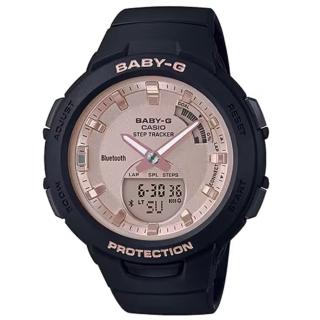 【CASIO 卡西歐】BABY-G 女孩運動生活記步藍芽雙顯手錶 黑 BSA-B100MF-1A_41.4mm