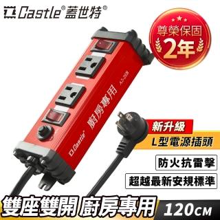 【Castle 蓋世特】廚房用鋁合金電源突波保護插座 120CM(紅色)