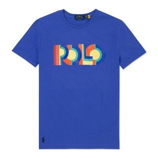 【RALPH LAUREN】RL POLO 經典印刷文字圖案短袖T恤 上衣-藍色(平輸品/春夏必備/百搭舒適)