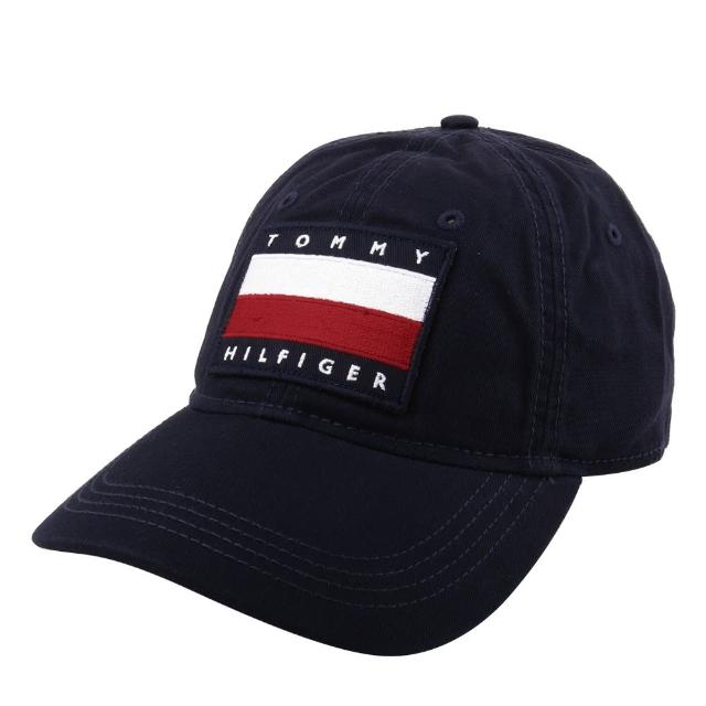 【Tommy Hilfiger】紅白繡線大旗標標誌棒球帽(海軍藍)