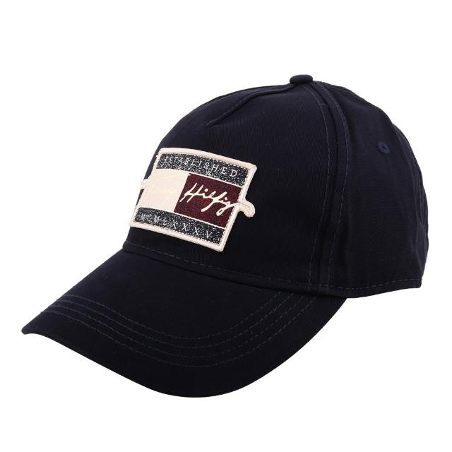 【Tommy Hilfiger】草寫徽章標誌LOGO女棒球帽(海軍藍)