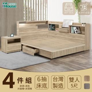 【IHouse】日系夢幻100 房間4件組-雙人5尺(床片+收納抽屜底+收納床邊櫃+床頭櫃)