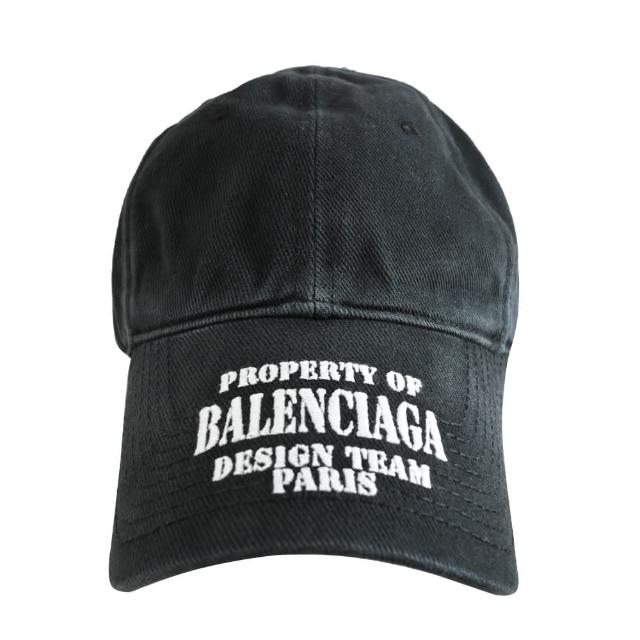 【Balenciaga 巴黎世家】經典電繡LOGO仿舊復古風個性鴨舌帽棒球帽(黑)
