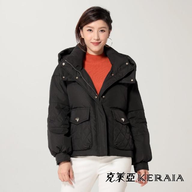 【KERAIA 克萊亞】美式風格元素格紋貼袋羽絨外套