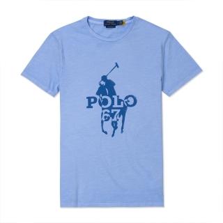 【RALPH LAUREN】RL POLO 經典印刷標誌圖案短袖T恤 上衣-水藍色(平輸品/春夏必備/百搭舒適)