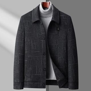 【米蘭精品】毛呢外套休閒夾克(印花加厚翻領針織男外套2色74hi15)
