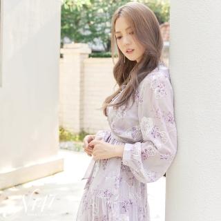【N147】經典立體刺繡緹花雪紡玫瑰長洋裝《P435》戀紫粉(韓國女裝/現貨商品)