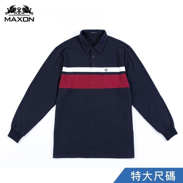 【MAXON 馬森大尺碼】台灣製/特大藍紅條紋棉柔長袖POLO衫5L(83835-58)