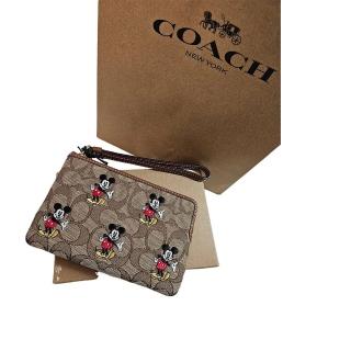 【COACH】coach&迪士尼100th 限量滿版米奇提緹花小手拿禮盒組贈原廠紙袋(迪士尼米奇小手拿)