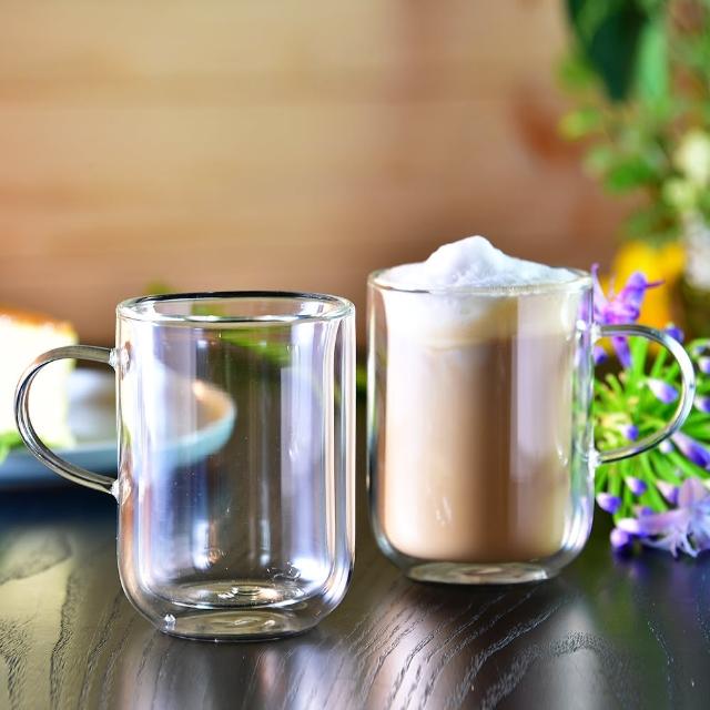 【YU Living 信歐傢居】雙層玻璃茶杯二件組 馬克杯 咖啡杯 早餐杯(二件一組 / 240ML)