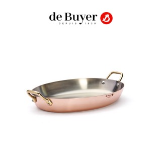 【de Buyer 畢耶】『Inocuivre 銅鍋系列』黃銅柄雙耳橢圓魚鍋/烤盤36cm