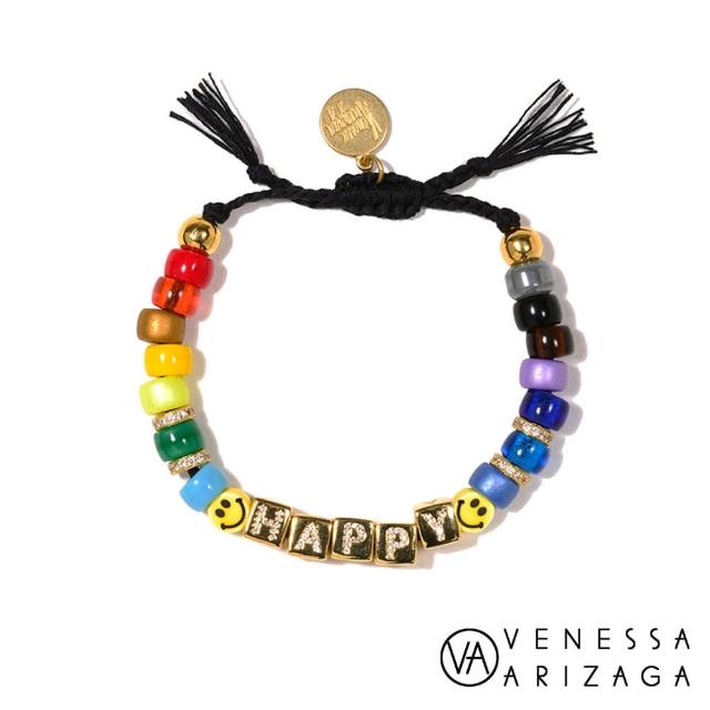 【Venessa Arizaga】HAPPY 鑲鑽金塊 黑色X彩色琉璃手鍊(琉璃)