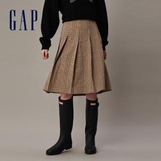 【GAP】女裝 高腰百褶中長裙-亞麻棕(730476)