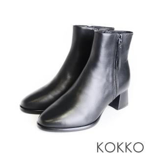 【KOKKO 集團】典雅素面質感真皮高跟短靴(黑色)