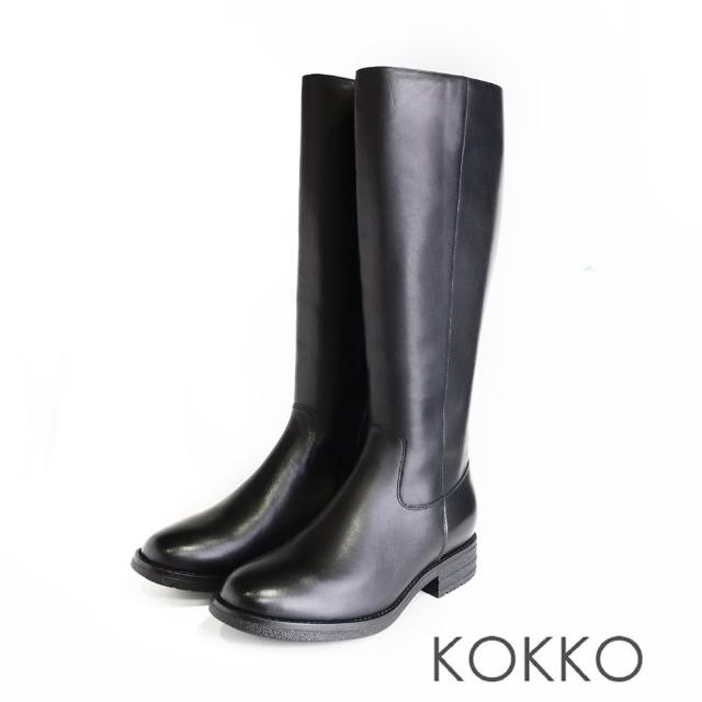 【KOKKO 集團】簡約率性素面圓頭真皮長靴(黑色)