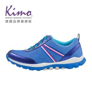 【Kimo】率性撞色線條羊皮網布綁帶休閒運動鞋 女鞋(活力藍 KBCWF078326)