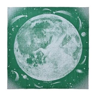 【Hermes 愛馬仕】Clair de Lune 140 cm手工捲邊喀什米爾與真絲混紡方巾(綠/灰)