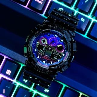 【CASIO 卡西歐】G-SHOCK 虛擬彩虹系列 多彩光譜雙顯腕錶 禮物推薦 畢業禮物(GA-100RGB-1A)