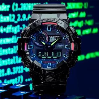 【CASIO 卡西歐】G-SHOCK 虛擬彩虹系列 多彩光譜雙顯腕錶 禮物推薦 畢業禮物(GA-700RGB-1A)