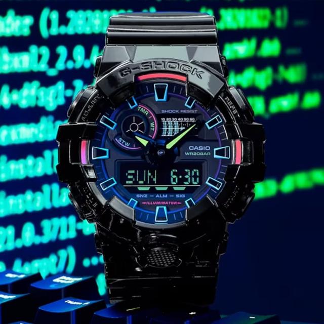 【CASIO 卡西歐】G-SHOCK 虛擬彩虹系列 多彩光譜雙顯腕錶 女王節(GA-700RGB-1A)